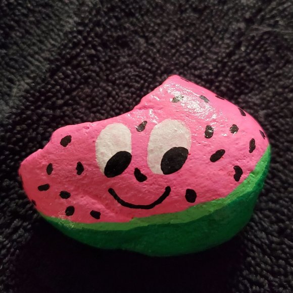 Cute Pink Watermelon Face Painted Rock OOAK - Picture 1 of 3